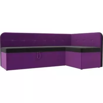 Кухонный угловой диван АртМебель Форест микровельвет черный фиолетовый правый угол