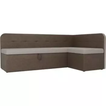 Кухонный угловой диван АртМебель Форест рогожка бежевый коричневый правый угол