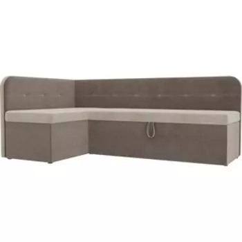 Кухонный угловой диван АртМебель Форест велюр бежевый коричневый левый угол