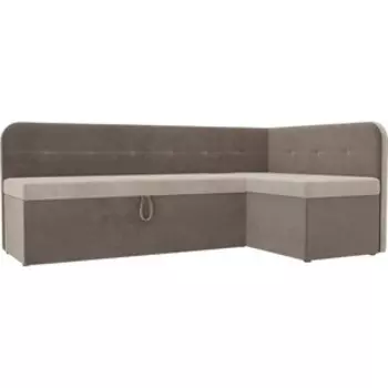 Кухонный угловой диван АртМебель Форест велюр бежевый коричневый правый угол