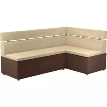 Кухонный угловой диван АртМебель Классик микровельвет бежево/коричневый правый