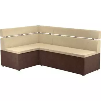 Кухонный угловой диван АртМебель Классик микровельвет бежево/коричневый левый
