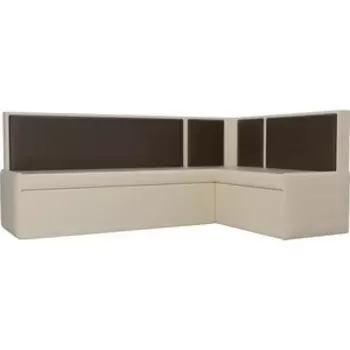 Кухонный угловой диван АртМебель Кристина эко-кожа бежево/коричневый правый