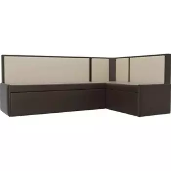 Кухонный угловой диван АртМебель Кристина эко-кожа коричнево/бежевый правый