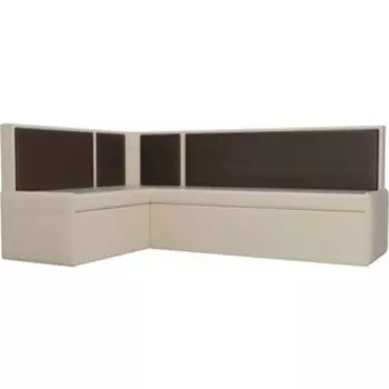 Кухонный угловой диван АртМебель Кристина эко-кожа бежево/коричневый левый