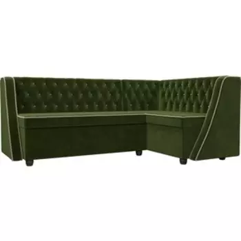 Кухонный угловой диван АртМебель Лофт микровельвет зеленый правый угол