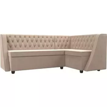 Кухонный угловой диван АртМебель Лофт велюр бежевый правый угол