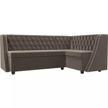 Кухонный угловой диван АртМебель Лофт велюр коричневый правый угол