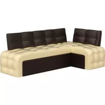 Кухонный угловой диван АртМебель Люксор эко-кожа (бежево/коричневый) угол правый