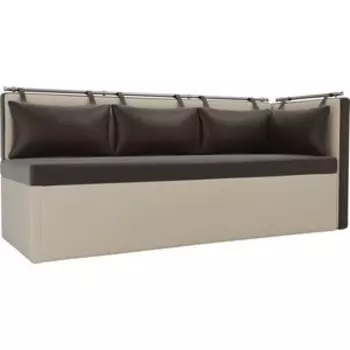 Кухонный угловой диван АртМебель Метро эко-кожа коричнево-бежевый угол правый
