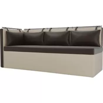 Кухонный угловой диван АртМебель Метро эко-кожа коричнево-бежевый угол левый