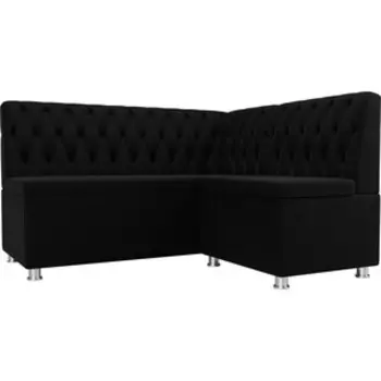 Кухонный угловой диван АртМебель Мирта микровельвет черный правый угол