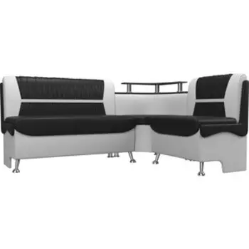 Кухонный угловой диван АртМебель Сидней экокожа черный/белый правый угол