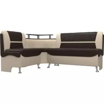 Кухонный угловой диван АртМебель Сидней экокожа коричневый/бежевый левый угол