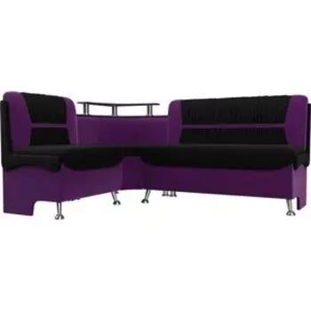 Кухонный угловой диван АртМебель Сидней микровельвет черный/фиолетовый левый угол
