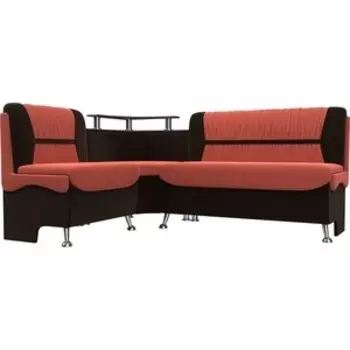Кухонный угловой диван АртМебель Сидней микровельвет коралловый/коричневый левый угол