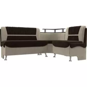 Кухонный угловой диван АртМебель Сидней мкровельвет коричневый/бежевый правый угол