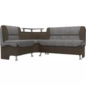 Кухонный угловой диван АртМебель Сидней рогожка серый/коричневый левый угол