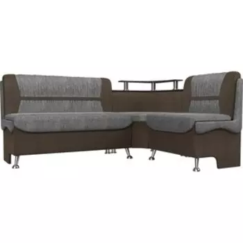 Кухонный угловой диван АртМебель Сидней рогожка серый/коричневый правый угол
