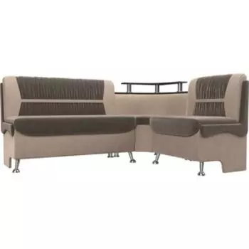 Кухонный угловой диван АртМебель Сидней велюр коричневый/бежевый правый угол