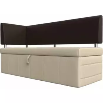 Кухонный угловой диван АртМебель Стоун эко кожа бежевый/коричневый левый угол