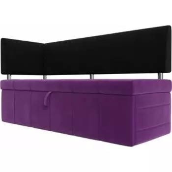 Кухонный угловой диван АртМебель Стоун микровельвет фиолетовый/черный левый угол