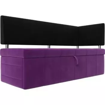 Кухонный угловой диван АртМебель Стоун микровельвет фиолетовый/черный правый угол