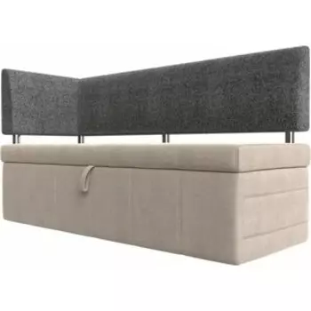 Кухонный угловой диван АртМебель Стоун рогожка бежевый/серый левый угол