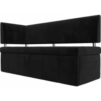 Кухонный угловой диван АртМебель Стоун велюр черный левый угол