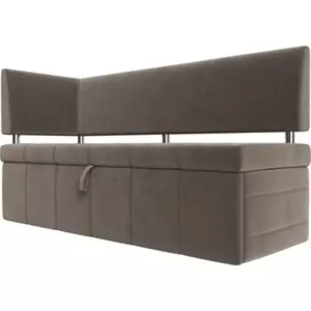 Кухонный угловой диван АртМебель Стоун велюр коричневый левый угол