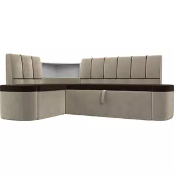 Кухонный угловой диван АртМебель Тефида микровельвет коричневый бежевый левый угол
