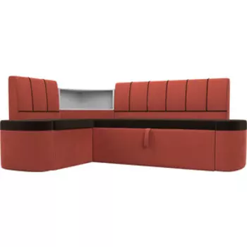 Кухонный угловой диван АртМебель Тефида микровельвет коричневый коралловый левый угол