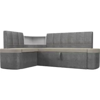 Кухонный угловой диван АртМебель Тефида рогожка бежевый серый левый угол