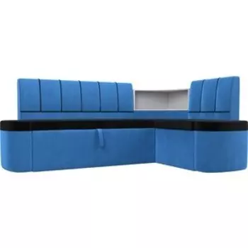 Кухонный угловой диван АртМебель Тефида велюр черный голубой правый угол