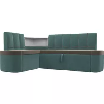 Кухонный угловой диван АртМебель Тефида велюр коричневый бирюза левый угол