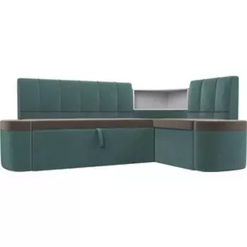 Кухонный угловой диван АртМебель Тефида велюр коричневый бирюза правый угол