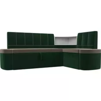 Кухонный угловой диван АртМебель Тефида велюр коричневый зеленый правый угол