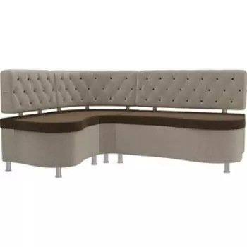 Кухонный угловой диван АртМебель Вегас микровельвет коричневый бежевый левый угол