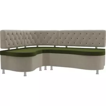 Кухонный угловой диван АртМебель Вегас микровельвет зеленый бежевый левый угол