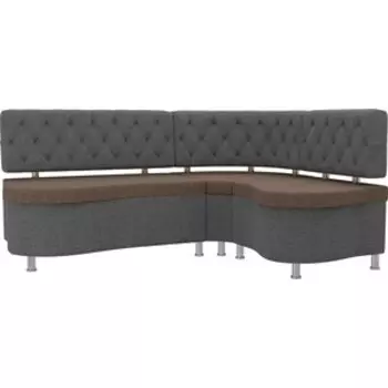 Кухонный угловой диван АртМебель Вегас рогожка коричневый серый правый угол