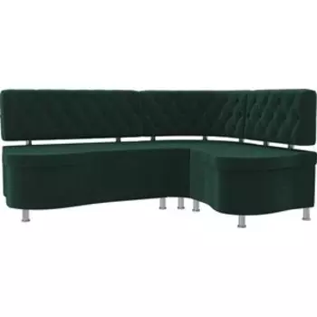 Кухонный угловой диван АртМебель Вегас велюр зеленый правый угол