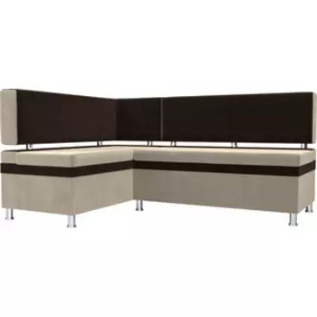 Кухонный уголок АртМебель Стайл микровельвет бежевый/коричневый левый угол