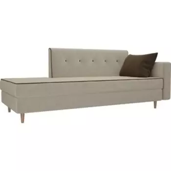 Кушетка АртМебель Селена микровельвет бежевый подушка коричневая правый угол