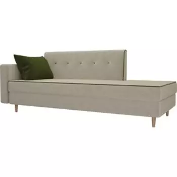 Кушетка АртМебель Селена микровельвет бежевый подушка зеленая левый угол