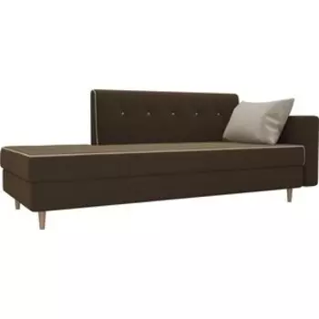 Кушетка АртМебель Селена микровельвет коричневый подушка бежевая правый угол