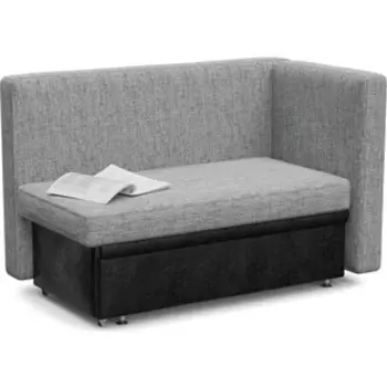 Тахта Смарт Полонез с ящиком для хранения серая рогожка/черная экокожа (СА0011285628)