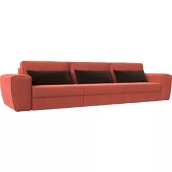 Лига Диванов Прямой диван Лига-008 Long микровельвет коралловый/коричневый 119048