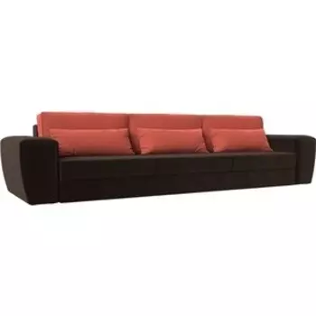 Лига Диванов Прямой диван Лига-008 Long микровельвет коричневый/коралловый 119057