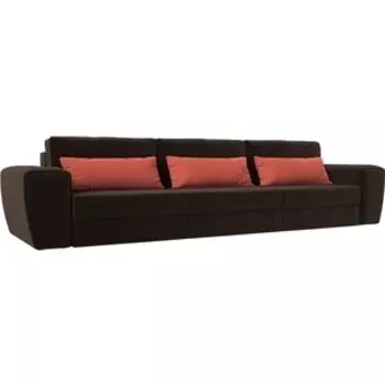Лига Диванов Прямой диван Лига-008 Long микровельвет коричневый/коралловый