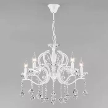 Люстра Eurosvet Подвесная Brezza 10107/5 глянцевый белый/прозрачный хрусталь Strotskis